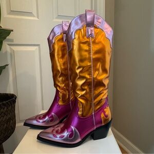 Azalea Wang Hendrix Western Cowboy Boot Pink/Orange Metallic Size 7.5. NWOT